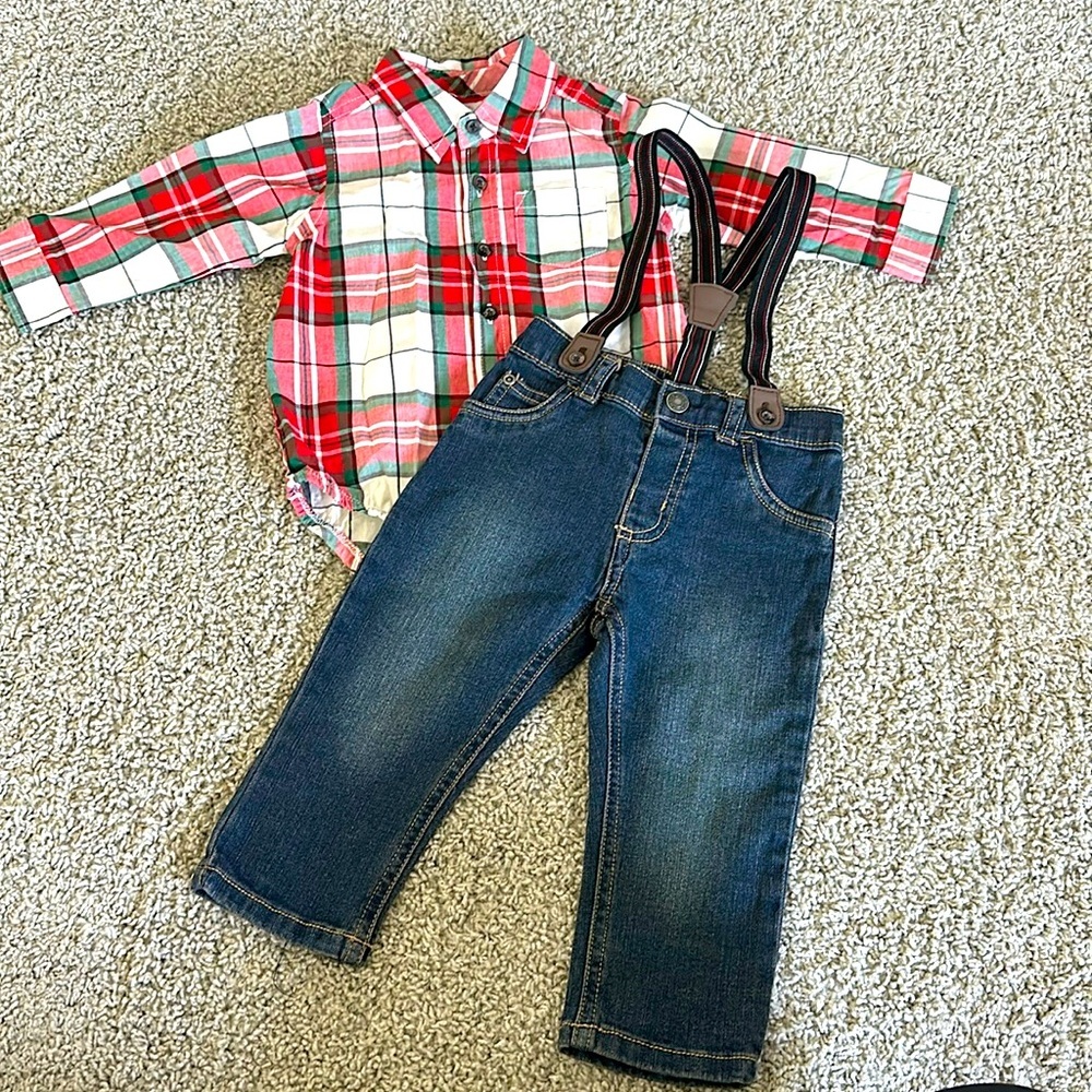 Boys Western Matching Set Jeans and plaid shirt